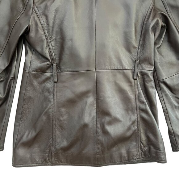 VIntage Mid Length Leather‎ Penny Lane Jacket Brown M Removable Faux Fur Collar - Picture 8 of 16